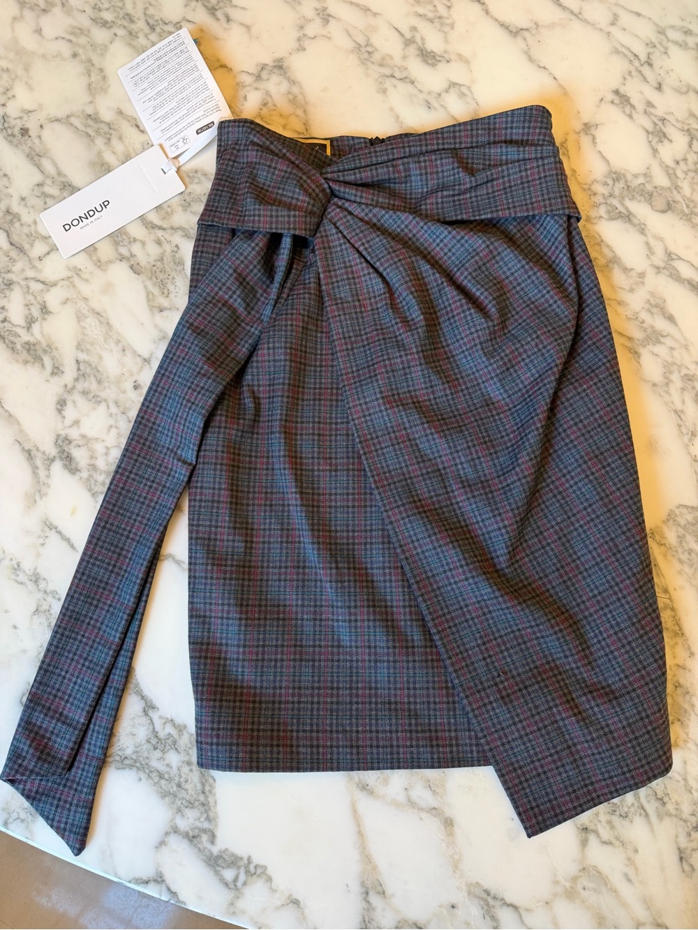 NWT Dondup Gray Plaid Asymmetrical Wrap Skirt Sz 38 Made in Italy